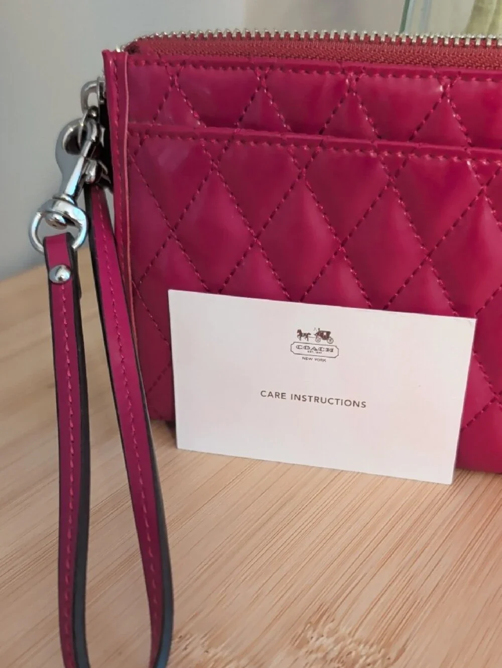 Coach Fuchsia Quilted Leather Wristlet Wallet